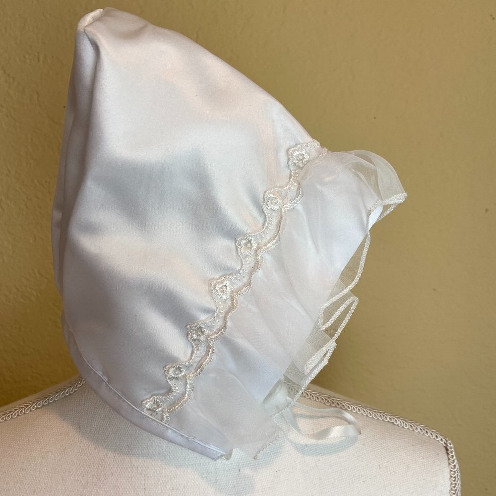 Vintage Baby Child Doll Hat Cap Bonnet Satin Lace